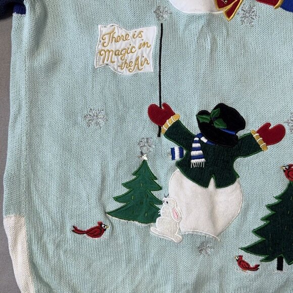 Quacker Factory Cardigan Sweater Snowman Christmas Tree Holiday Winter Theme Lg - Picture 14 of 16